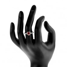 Srebrny pierścionek 925 - czerwone serca z przezroczystą cyrkoniową obwódką