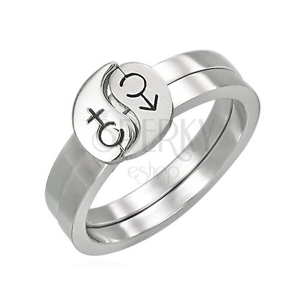 Stalowy pierścionek podwójny - symbol mężczyzny i kobiety