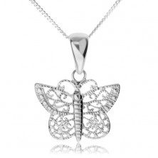 Srebrny naszyjnik 925, lśniący motyl z filigranowymi skrzydłami