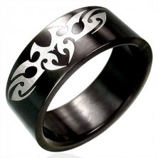 Czarny stalowy pierścionek symbol TRIBAL