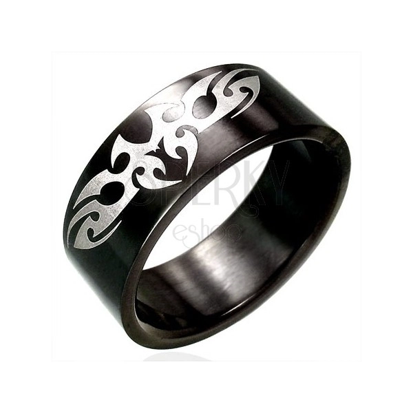 Czarny stalowy pierścionek symbol TRIBAL