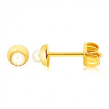 Złote kolczyki 375 - małe lśniące koło z drobną okrągłą perełką