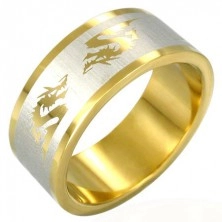 Pozłacany stalowy pierścionek chiński smok