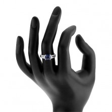 Zaręczynowy pierścionek, srebro 925, niebieski cyrkoniowy kwadrat, zdobione ramiona