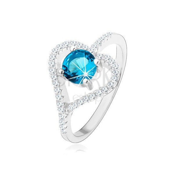 Zaręczynowy pierścionek ze srebra 925, cyrkoniowy zarys serca, niebieska cyrkonia