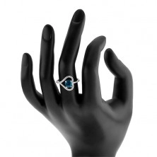 Zaręczynowy pierścionek ze srebra 925, cyrkoniowy zarys serca, niebieska cyrkonia