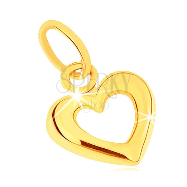 Złoty wisiorek 375 - szerszy zaokrąglony kontur symetrycznego serca, wysoki połysk