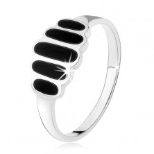 Srebrny 925 pierścionek, gładkie czarne owale, gładkie ramiona, wysoki połysk