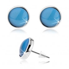 Kolczyki w stylu cabochon, wypukłe szkło, niebieski kolor, sztyfty