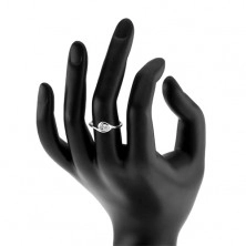 Srebrny pierścionek 925, cienkie ramiona, przejrzysta cyrkoniowa kropla, lśniący zarys