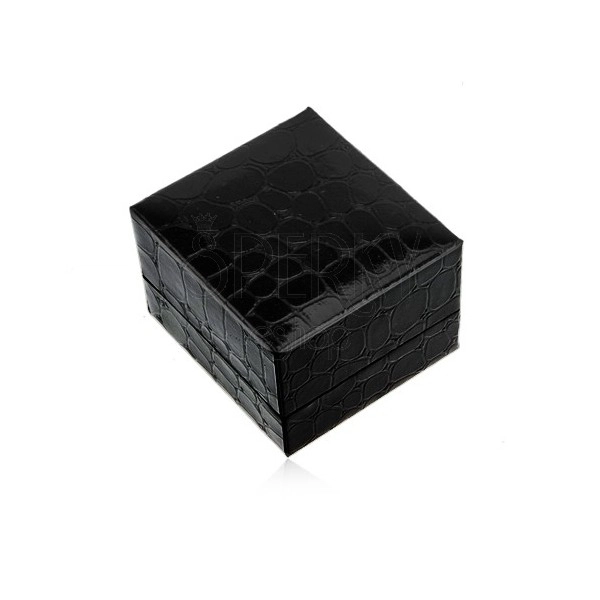 Prezentowe pudełeczko na pierścionek lub kolczyki, czarny kolor, krokodyli wzór