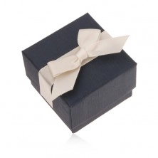 Niebieskie upominkowe pudełeczko na pierścionek, wisiorek i kolczyki, kremowa kokarda