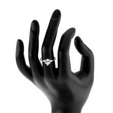 Zaręczynowy pierścionek ze srebra 925, przejrzysta cyrkoniowa kropla, dwa trapezy