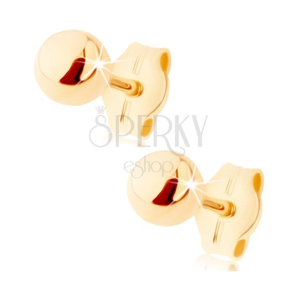 Złote kolczyki 375 - mała lśniąca kuleczka, sztyfty