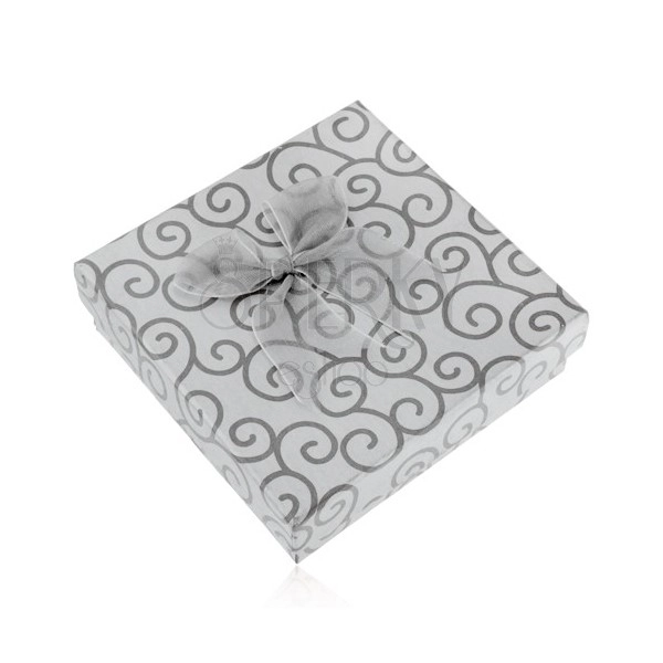 Szare upominkowe pudełeczko na kolczyki i pierścionek lub wisiorek, spirale