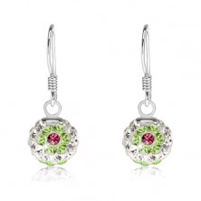 Białe kolczyki ze srebra 925, zielono-różowe kwiaty, kryształki Preciosa, 8 mm