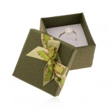 Ciemnozielone pudełeczko na pierścionek lub kolczyki, zielona kokardka