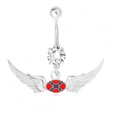 Stalowy piercing do brzucha, cyrkonia, motyw flagi Konfederacji, skrzydła