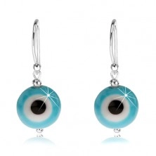 Kolczyki ze srebra 925, niebiesko-białe diabelskie oko, czarny środek, 10 mm