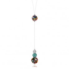 Naszyjnik z niebieskim, białym i kolorowymi koralikami z kryształkami, półprzezroczysty sznurek, zapięcie ze srebra 925