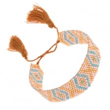 Błyszcząca koralikowa bransoletka, turkusowo-biało-złoty kolor, indiański wzór