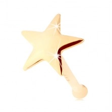Piercing do nosa z żółtego 14K złota - prosty, lśniąca pięcioramienna gwiazdeczka