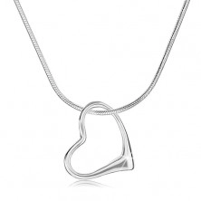 Naszyjnik ze srebra 925, gruby łańcuszek - żmijka, zarys niesymetrycznego serca