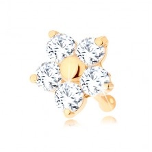 Złoty piercing do nosa 585 - prosty, błyszczący kwiatek z przejrzystych cyrkonii