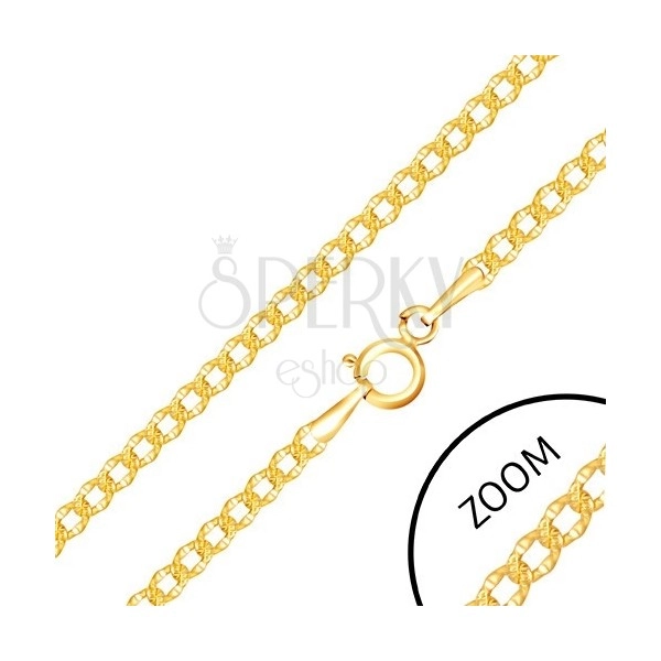 Złoty łańcuszek 375 - płaskie elipsowe ogniwa z delikatnymi nacięciami, 500 mm