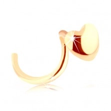 Piercing do nosa z żółtego 14K złota - małe lśniące serduszko