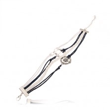 Pleciona bransoletka, ciemnoniebieskie i białe sznurki, symbol INFINITY, kotwica, kompas