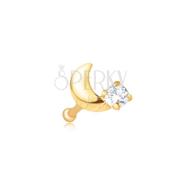 Piercing do nosa z żółtego złota 14K - prosty, półksiężyc, cyrkonia