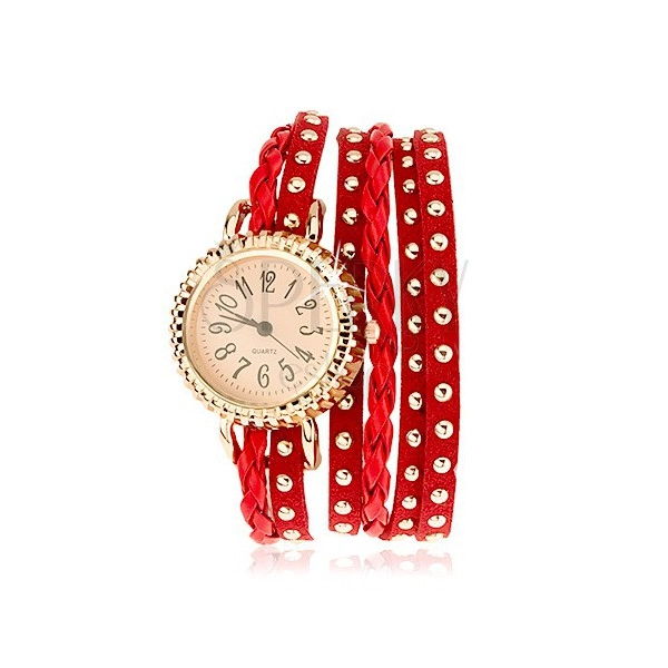Zegarek na rękę, regulowana długość, czerwony kolor, pleciony sznurek