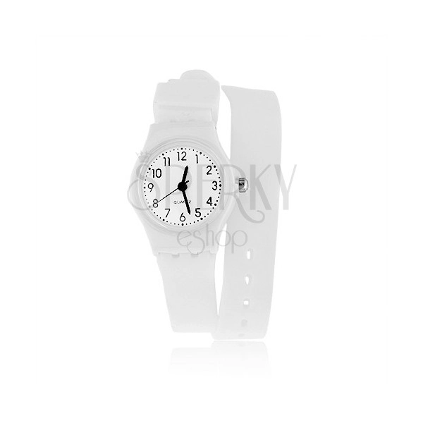 Zegarek analogowy, owijany, pasek z sylikonu, biały kolor