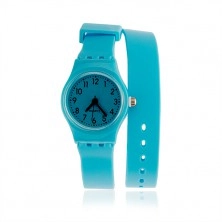 Zegarek analogowy, długi sylikonowy pasek, jasnoniebieski kolor
