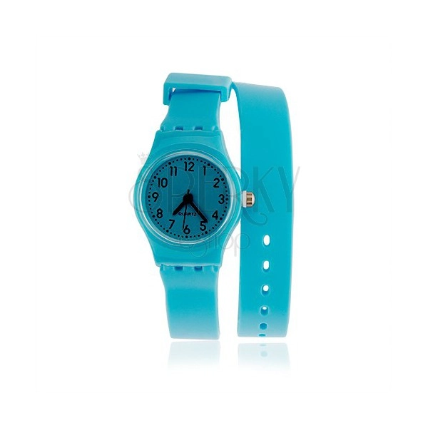 Zegarek analogowy, długi sylikonowy pasek, jasnoniebieski kolor