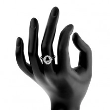 Srebrny pierścionek 925, owalna czarna cyrkonia, błyszcząca oprawa, rodowany