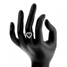 Srebrny pierścionek 925, czarna cyrkonia - ziarenko, sercowy zarys, przejrzyste cyrkonie