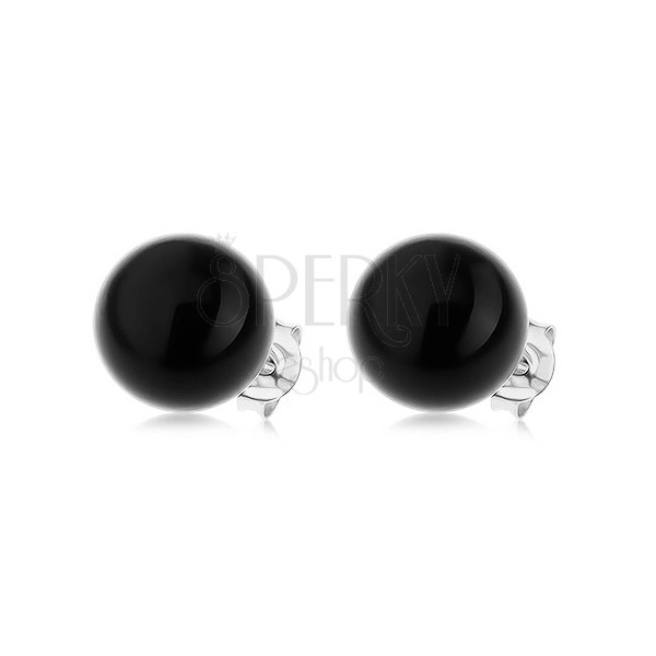 Kolczyki ze srebra 925, lśniąca okrągła perła czarnego koloru, 10 mm