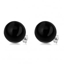 Srebrne kolczyki 925, lśniąca czarna perła, 14 mm, wkręty