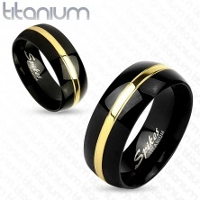 Dwukolorowy pierścionek z tytanu, czarna zaokrąglona powierzchnia, pas złotego koloru, 6 mm