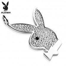 Stalowy wisiorek Playboy, srebrny kolor, zajączek wyłożony cyrkoniami