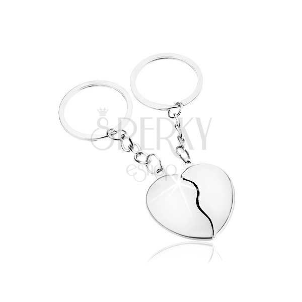 Zawieszki na klucze dla pary, srebrny odcień, rozdzielone serce - dwie połówki