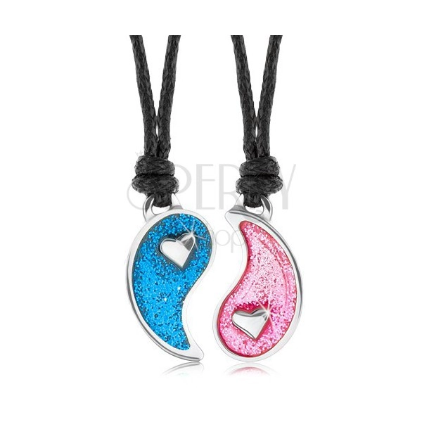 Sznurkowe naszyjniki, rozdzielony symbol Yin Yang, niebieska i różowa emalia