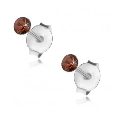 Srebrne 925 kolczyki, okrągły pomarańczowo-brązowy kryształek Swarovski, 2,5 mm