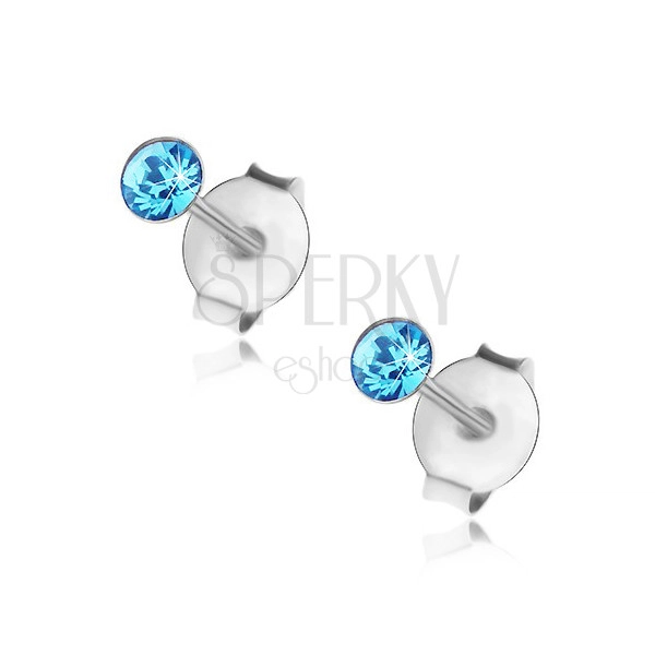 Sztyfty, srebro 925, kryształek Swarovski jasnoniebieskiego koloru, 3 mm