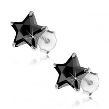 Srebrne sztyfty 925, czarna cyrkoniowa gwiazdeczka, 8 mm