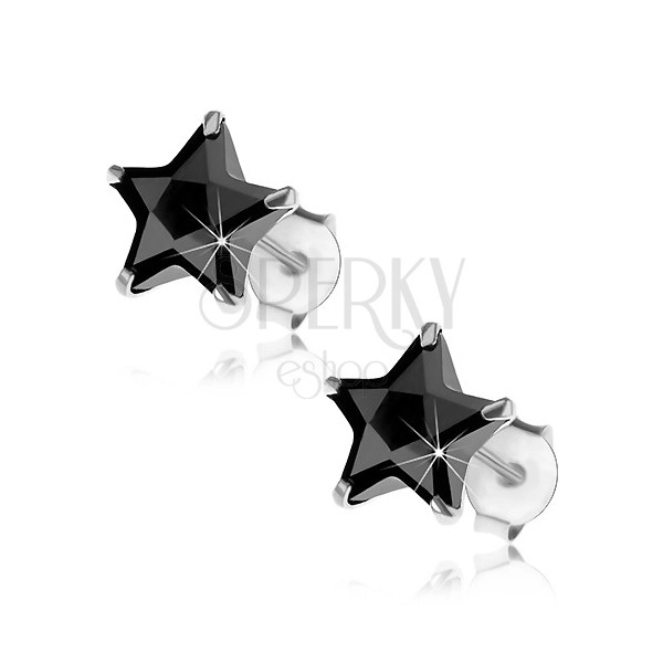Srebrne sztyfty 925, czarna cyrkoniowa gwiazdeczka, 8 mm