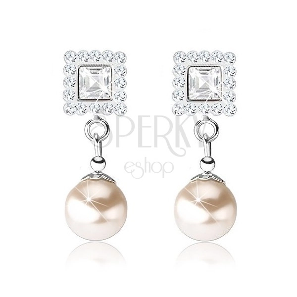 Wkręty, srebro 925, bezbarwne kryształki Preciosa, perła
