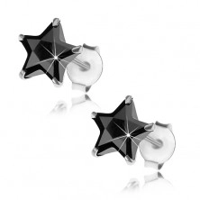 Kolczyki ze srebra 925, czarna cyrkoniowa gwiazdeczka, 7 mm